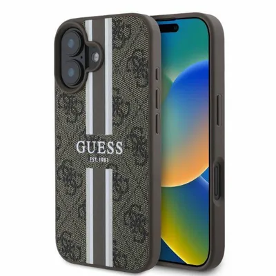 Immagine prodotto di Guess Guhmp16Sp4Rpsw Custodia rigida per Iphone 16 6.1 Brązowy/marrone 4G con strisce stampate Magsafe