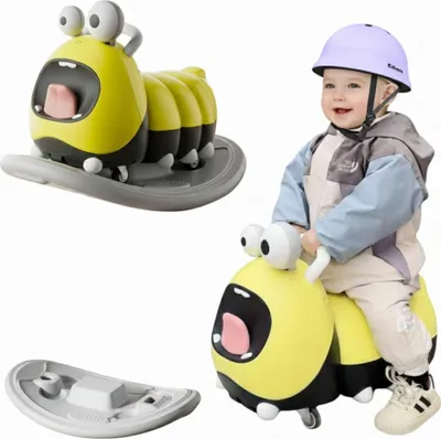 Produktbild von Kidiyana Kinder Rutschfahrzeug Gelb + Kinderhelm XS Lila – 2in1 Sicherheits-Set – Rutschauto mit Schutzhelm für Jungen & Mädchen – ab 10 Monate