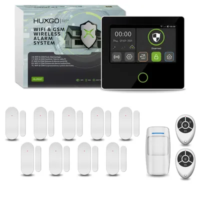 Produktbild von HUXGO Funk Alarmanlage Haus WLAN & GSM 4G Set 1x Bewegungsmelder, 9x Türsensor, TUYA App, HXA502 B