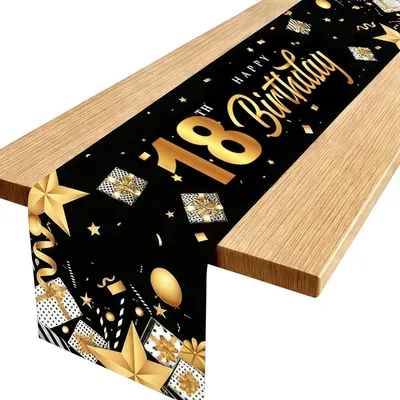 Immagine prodotto di Tovaglia decorativa per compleanno, nero e oro, 180x35 cm