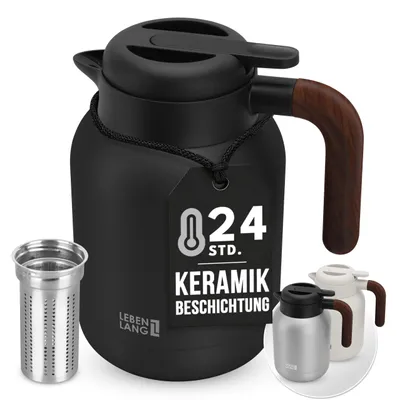 Zdjęcie produktu dla Termos z ceramiczną powłoką, pojemność 1,5L - zawiera sitko do herbaty, utrzymuje ciepło przez 24 godziny