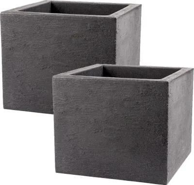 Produktbild von BigDean 2er Set Pflanzkübel 39x39 cm groß - Granitstein-Optik in Anthrazit - Für Außen - XXL Pflanztopf, Blumenkübel, Blumentopf für Terrasse & Balkon