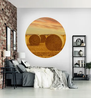 Produktbild von Fototapete Heuballen rund, Material:Superior Vlies 350g/qm, Größe Tapete:195cm rund