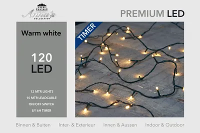 Productafbeelding van Kerstverlichting voor buiten, 120 warmwitte lichtjes, 12 meter LED-verlichting voor buiten