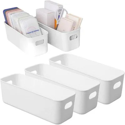 Productafbeelding van Ibenzoa® Opbergboxen, set van 3, wit, rechthoekig met handgrepen, kunststof, 26,8 x 8,8 x 10 cm – geschikt voor keuken en badkamer