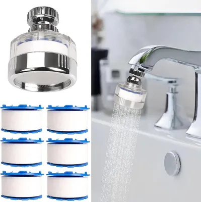 Obrázek produktu pro 7dílná sada vodních filtrů pro dřez s filtračními vložkami, univerzální otočný filtr 360° pro baterie dřezů, odstraňuje fluorid a tvrdou vodu, vodní filtr pro kuchyňské dřezy.