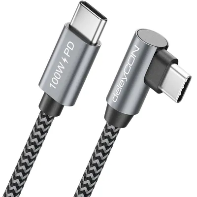 Produktbild von deleyCON 1m 100W USB C Ladekabel Winkel 90 Grad - C auf C - Kabel Gewinkelt für iPhone 17 16 15 Pro Max Air Galaxy A16 A17 A56 S26 S25 S24 S23 Pixel iPad Pro MacBook AirPods Tablet PS5