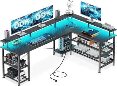 Obrázek produktu pro Herní stůl ODK LED rohový stůl z uhlíkových vláken černý 168×120cm