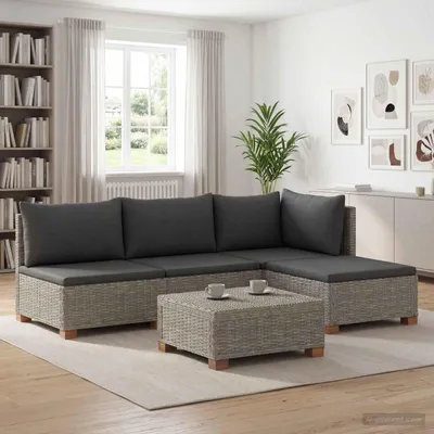 Productafbeelding van Maison Exclusive - Lounge set van 5 stuks, met kussens, van GENDT, natuurlijke rotan, Kubu, grijs