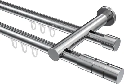 Produktbild von Interdeco Innenlaufstange / Gardinenstange mit Innenlauf Chrom, Typ Platon Elanto (Rillenzylinder), 20 mm Ø 2-läufig, 120 cm