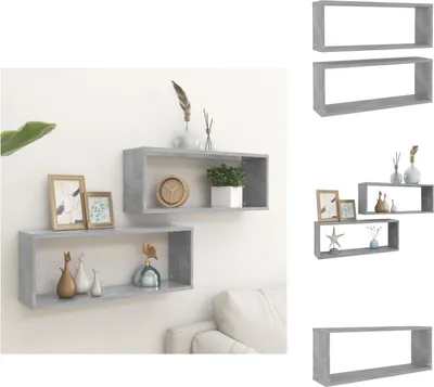 Produktbild von vidaXL Würfelregale 2 Stk. Betongrau 60x15x23 cm Holzwerkstoff -  Wandregale