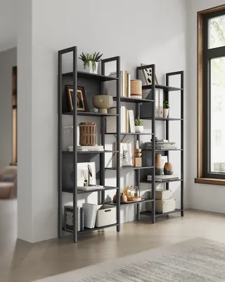 Produktbild von VASAGLE Bücherregal, Standregal mit 14 Ablagen, Regal mit Metallrahmen, Industrie-Design, 24 x 158 x 166 cm, ebenholzschwarz-tintenschwarz