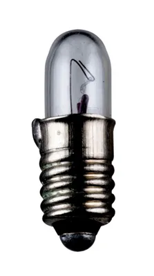 A close-up studio shot of a small incandescent light bulb with a screw base.