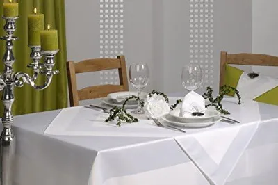 Produktbild von Mitteldecke oder 4er Set Servietten in Weiß, Serie Elegant mit Atlaskante