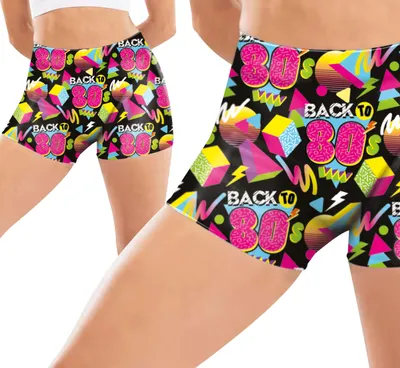 Immagine prodotto di 90s Retro Shorts Costume Carnevale Elastico Grafica Vintage Party Look, Taglia: 42 - 44 (L) Colore: Multicolore