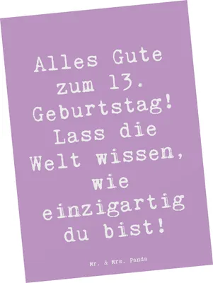 Produktbild von Mr. & Mrs. Panda Postkarte Spruch 13. Geburtstag - Lavendeltraum - Geschenk, bildkarte, Feier, einzelkarte, Grußkarte, einzigartig, Meilenstein, Ansichtskarten, wertvoll