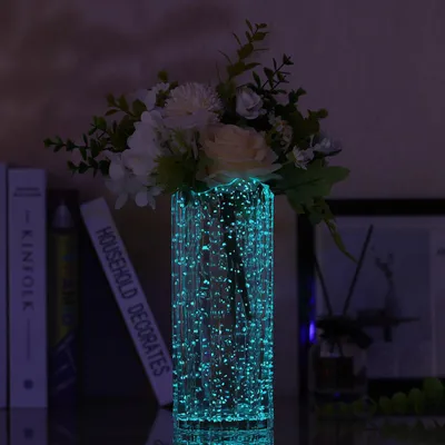 Glasvase 30 cm, handgeblasen, zylindrisch, leuchtend, Deko