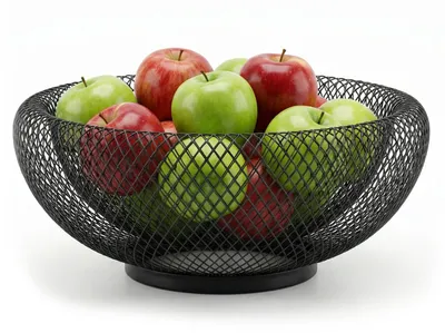 Produktbild von Obstkorb - Obstständer aus Metallgitter - Mittelgroß - 2-teilig - Schwarz - Für die Küchenarbeitsplatte