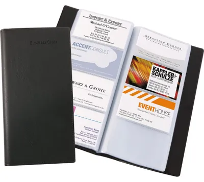 Obrázek produktu pro sigel vizitkář, kožený vzhled, černý, matné album na 192 karet do 90 x 58 mm, s 24 kapsami, - 1 kus (VZ172)