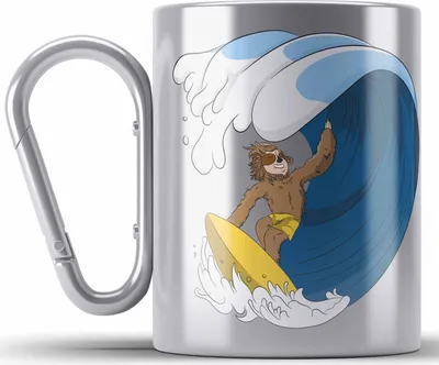 Produktbild von Trendation - Coole Faultier Edelstahl Tasse Karabiner Geschenk Welle Geschenkidee Mädchen Jungs Coole Grafik (Silber)