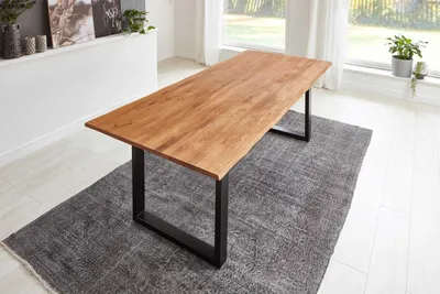 Produktbild von Esstisch Baumkante 220 x 100 cm Wildeiche U-Gestell schwarz SERRA