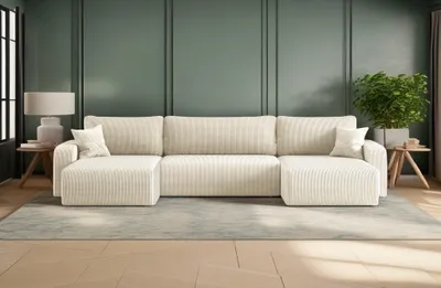 Produktbild von Kaiser Möbel Ecksofa mit schlaffunktion und bettkasten, Sofa U-form, Couch U-form MILANO Dicker Cord Ecru