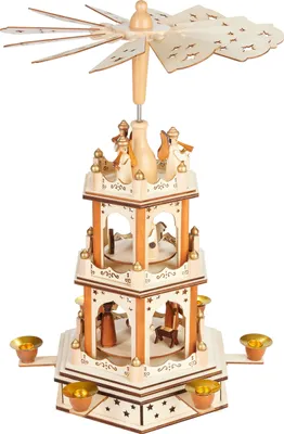 Image de BRUBAKER Pyramide de Noël - Pyramide tournante en bois à 3 étages - Décoration de Noël en bois à 3 étages - hauteur 45 cm