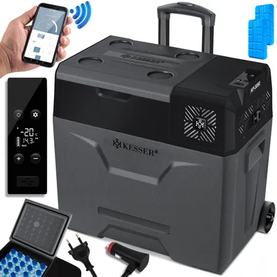 Produktbild von KESSER® Kompressor Kühlbox elektrisch Gefrierbox, Mit APP-Steuerung USB-Anschluss 12/24 V 230V, +Teleskopstange, Kühlakkus Räder Kühlschrank Kühlung bis -20 °C für Auto, Lkw, Boot, Reisemobil, Camping