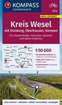 Immagine prodotto di Carta ciclistica KOMPASS 3214 Distretto di Wesel con Duisburg, Oberhausen, Kempen 1:50.000