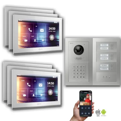 Produktbild von Goliath IP Video Türsprechanlage: 10-Zoll 6 Familienhaus, Zahlencode, Anzeige,Silber : 10 Zoll Weiß : Aufputz Dose Monitor Farbe: 10 Zoll Weiß Montage: Aufputz Dose