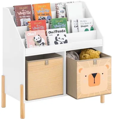 Image de Étagère à livres pour enfants Azomor avec quatre étagères et compartiments pour le coin jeux