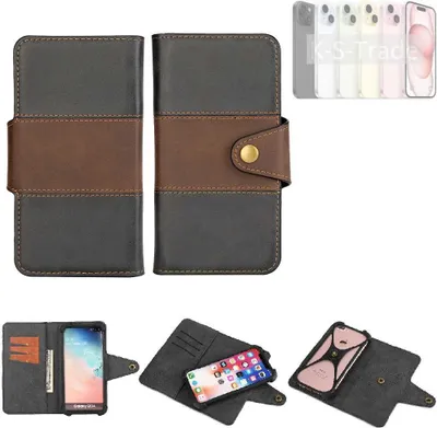 Produktbild von K-S-Trade Handyhülle Schutzhülle Hülle Bookstyle Wallet-Case kompatibel mit Apple iPhone 15 Bumper Rundumschutz schwarz-braun 1x