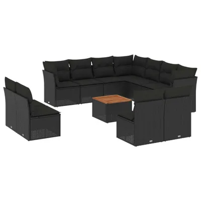 Produktbild von vidaXL 12-tlg. Garten-Sofagarnitur mit Kissen Schwarz Poly Rattan