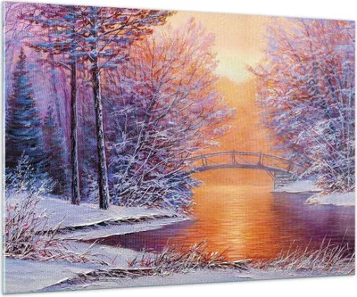 Produktbild von Bilder auf glas - Einteilig - Brücke Schnee Wald - 100x70cm - Glasbilder - Wandbilder - Bilder - zum Aufhängen bereit - Wanddekoration aus Glas - Glas Bilder - Wandbild auf Glas - GAA100x70-4545