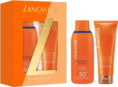 Zdjęcie produktu dla Lancaster My Sun Duo SPF 50, Unisex, Skóra uniwersalna, Nawilżający, Ochrona, Naprawa, 175 ml, 125 ml, INGREDIENTS BODY MILK: AQUA/WATER/EAU, DIISOPROPYL ADIPATE, DICAPRYLYL CARBONATE, GLYCERIN, BUTYL...