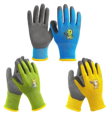 Imagen del producto de 3 pares de guantes de trabajo para niños, talla M, multicolores, para jardinería y manualidades