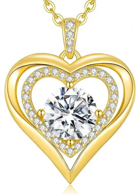 Productafbeelding van Halsketting dames, hartvormig, met moissanit (2 karaat), 925 sterling zilver, 18K verguld, cadeau