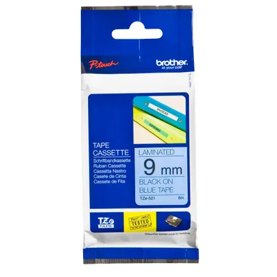 Produktbild von Brother TZe-521 - Schwarz auf Blau - Rolle (0,9 cm x 8 m) 1 Kassette(n) laminiertes Band - für Brother PT-D210, D600, H110, H200, P-Touch PT-1005, E110, H107, P-Touch Cube Plus PT-P710