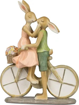 Produktbild von Dekofigur Hasenpaar auf Fahrrad H. 23cm pastellfarben aus Kunststein Formano F26