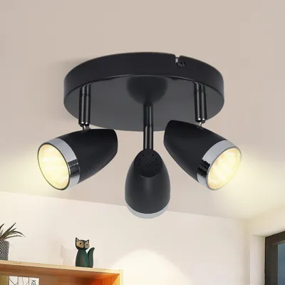 Obrázok produktu pre ZMH LED stropné reflektory moderné okrúhle 3 plamene čierne teplé biele 3000 K otočné 350° stropné svetlo12W pre chodbu kuchyňu obývačku jedáleň