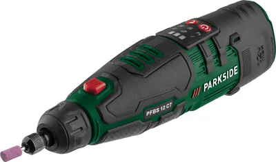 A cordless rotary tool with a grinding bit attached.