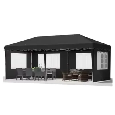 Produktbild von Partyzelt mit Seitenwänden – 300x600 cm – Faltbar – Schwarz – 420D Oxford-Gewebe – Easy-Up Pavillon – Wasserdicht & Wetterfest – Höhenverstellbar
