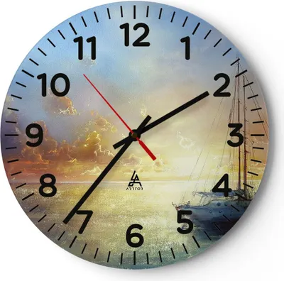 Produktbild von Wanduhr - Rund - Glasuhr - Segelboot Westen die Sonne - 40x40cm - Schleichendes Uhrwerk - Lautlos - zum Aufhängen bereit - Dekoration Modern - Wanddekoration aus Glas - C4AR40x40-4145