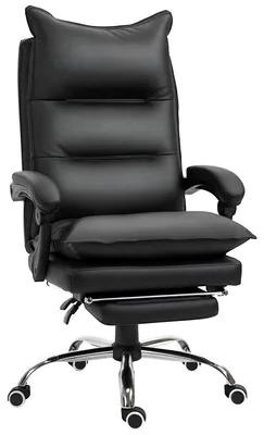 Zdjęcie produktu dla Krzesło biurowe - Ergonomiczne krzesło do biurka - Regulowana wysokość - Obrotowe - Podłokietniki i podnóżek - Wykonane z tapicerowanego sztucznego materiału - Kolor: czarny