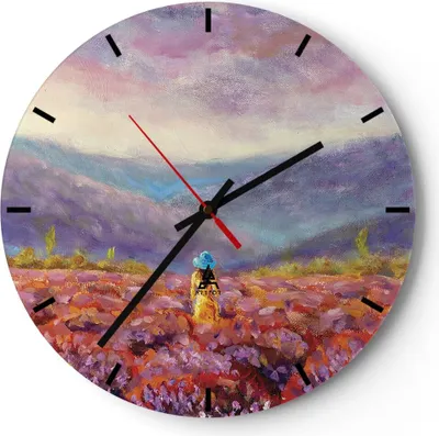 Produktbild von Wanduhr - Rund - Glasuhr - Feld Frau Landschaft - 30x30cm - Schleichendes Uhrwerk - Lautlos - zum Aufhängen bereit - Dekoration Modern - Wanddekoration aus Glas - C3AR30x30-5074