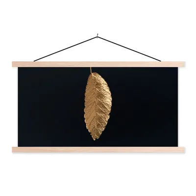 Produktbild von MuchoWow® Textilposter Blätter - Schwarz - Gold - Luxus - Natur 60x30 cm mit holzfarbenen Rahmen - Dekoration
