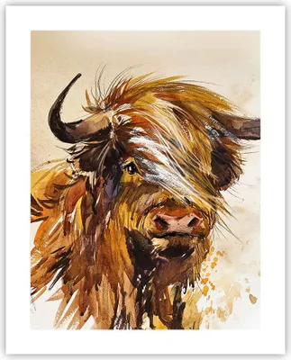 Produktbild von Poster - Poster ohne Rahmen - Stier Scotch Aquarell - 40x50 cm - Wand Bild - Wanddeko - Wandbilder - Kunstposter - Wandposter - Bilder - Kunstdruck - Wanddekoration - Wandbild - P2XPA40x50-4708