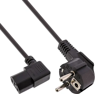 Produktbild von InLine® Netzkabel, Schutzkontakt gew. auf Kaltgerätest. C13 rechts abgew., 1m