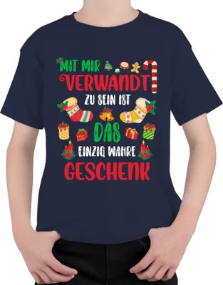 Produktbild von Verwandte Geschenk - Weihnachten Weihnachtsgeschenk Christmas Uni Kinder T-Shirt, Navy, 140