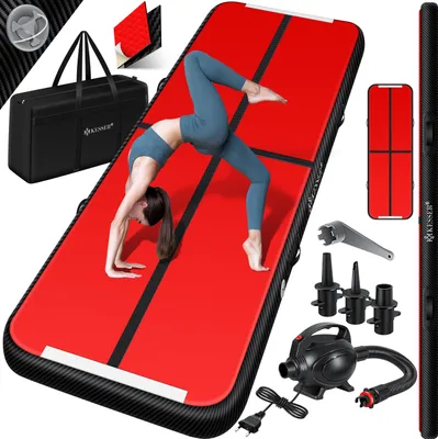 Produktbild von KESSER® Turnmatte Aufblasbar Airtrack 2m/3m/4m/5m/6m Fitness-Matte Gymnastikmatte | inkl. Tragetasche & elektr. Luftpumpe | Yogamatte, Tumbling Matten, Trainingsmatte, Turn- & Fitness
